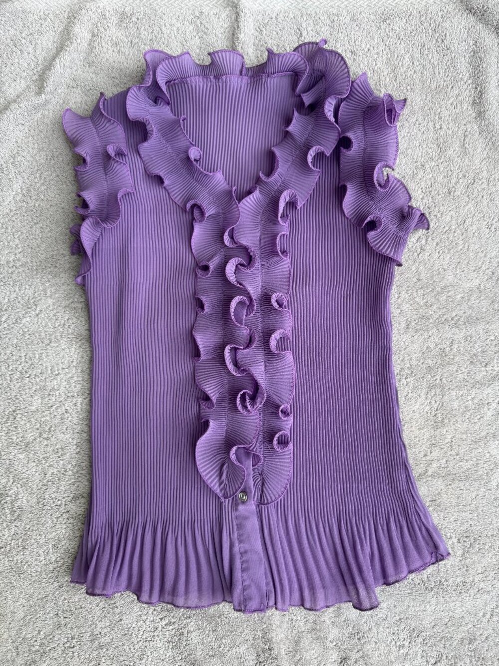 Vintage Purple Pleated Ruffle Sleeveless Blouse Top